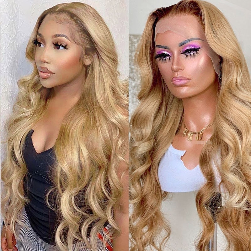 T427 Ombre Color Water Wave Transparent Lace Wigs