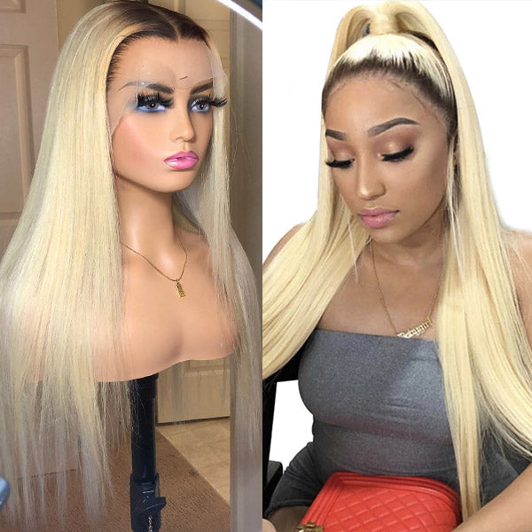 Dark Roots Blonde 13x4 Lace Front 1B613 Straight Human Hair Wig