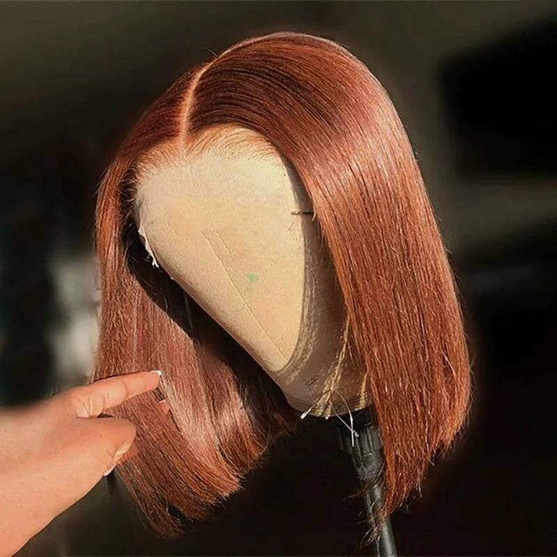 Reddish Brown Auburn Copper Color Human Hair Straight Short Bob Wig