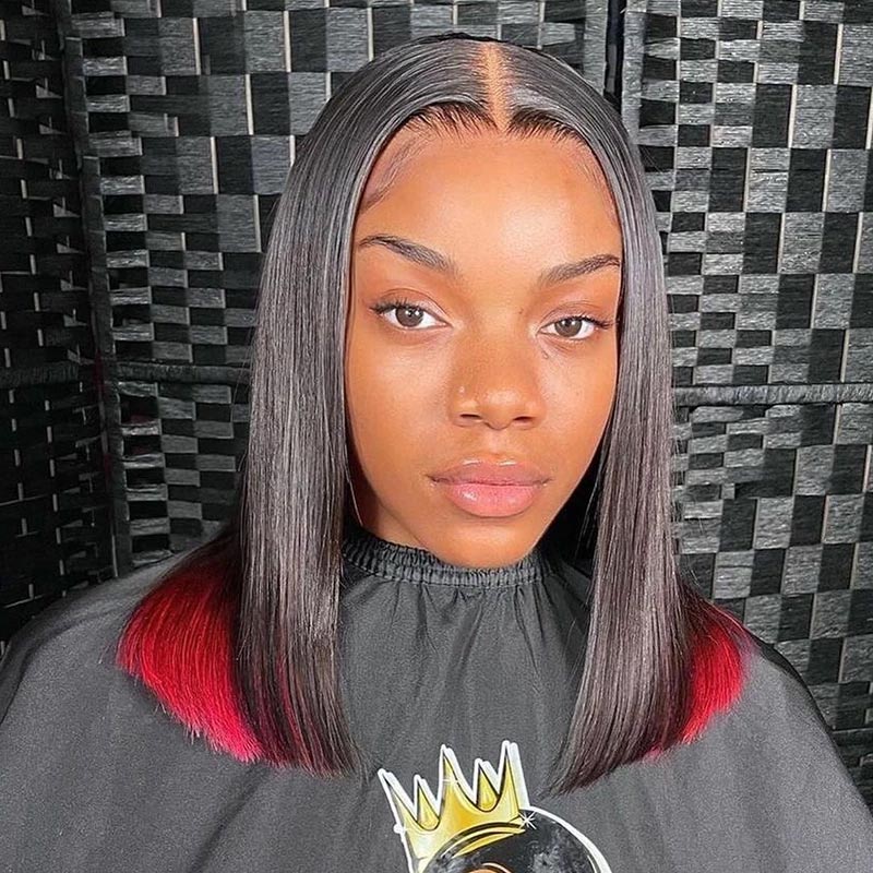 Peakaboo Colored Transparent Lace Human Hair Bob Wigs 180% Density