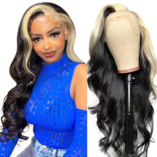 Blonde & Black Skunk Stripe Color Wig 13*4 Lace Front Wig Blinghair