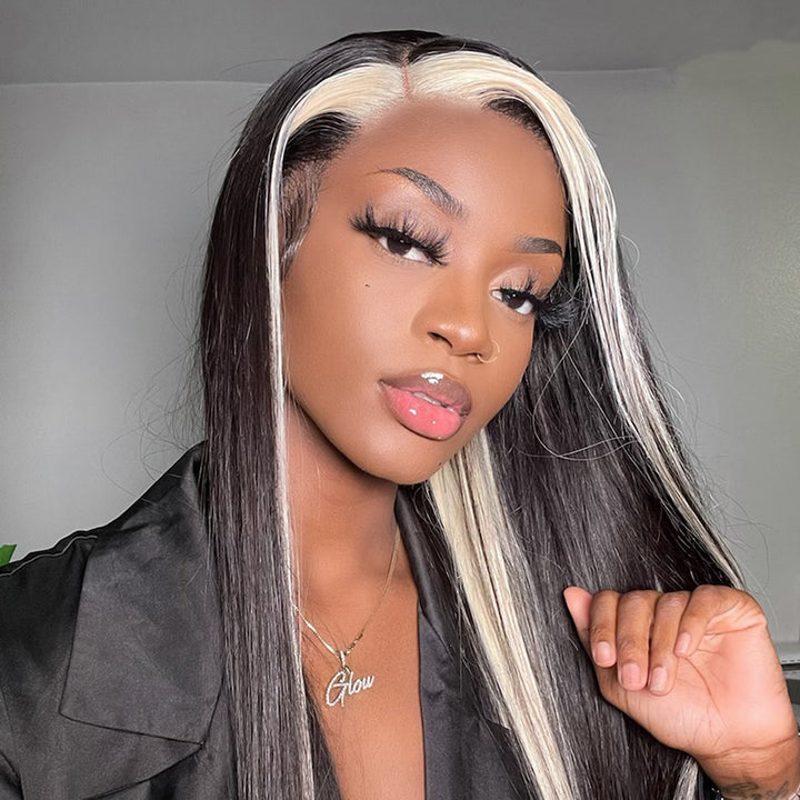 Blonde & Black Skunk Stripe Color Wig 13*4 Lace Front Wig Blinghair