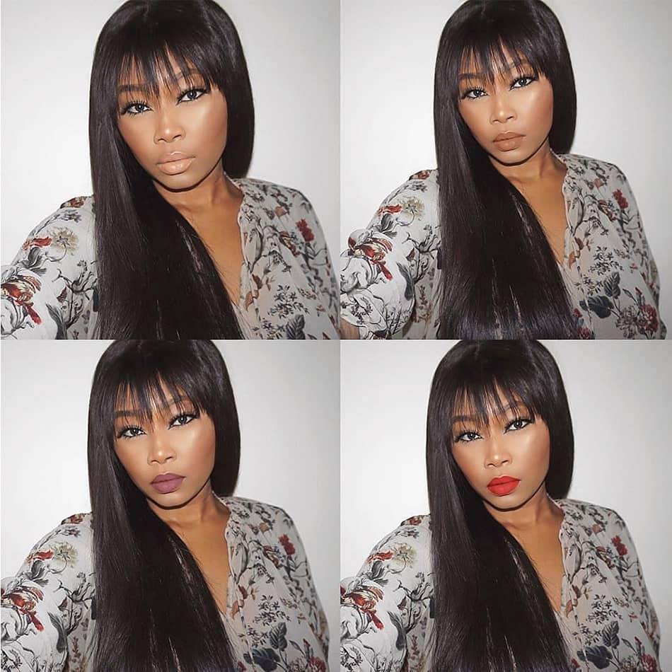 9A Brazilian Straight Human Hair Wigs With Neat Bangs Glueless Super Affordable Machine Made Virgin Hair Wig Bling Hair