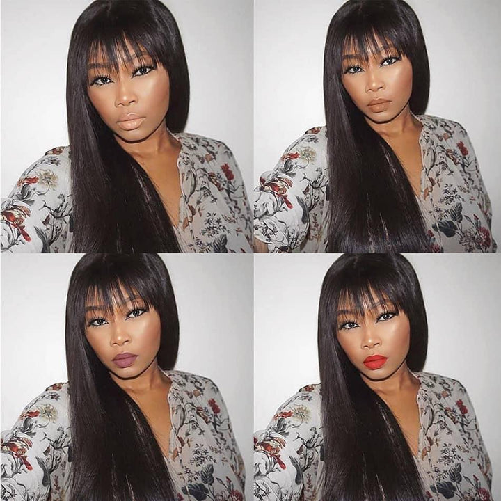 9A Brazilian Straight Human Hair Wigs With Neat Bangs Glueless Super Affordable Machine Made Virgin Hair Wig Bling Hair