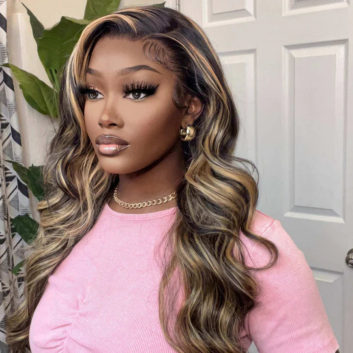 32Inch Balayage Highlight Honey Blonde Body Wave Lace Front Wig 13x4 Colored Human Hair Wigs