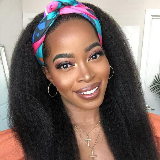 Brazilian Kinky Straight Glueless Headband Wig 150%&180 Density Natural Color Human Hair Wigs Bling Hair - Bling Hair