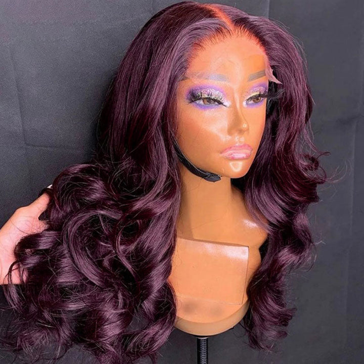 Dark Purple Plum Color Wigs Body Wave /Straight Transparent Lace Frontal Wigs Human Hair Wigs Preplucked