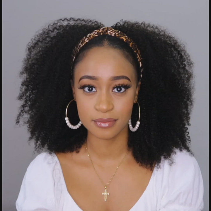 Glueless Headband Wig Afro Kinky Curly 180% 220% Density Human Hair Wigs Bling Hair