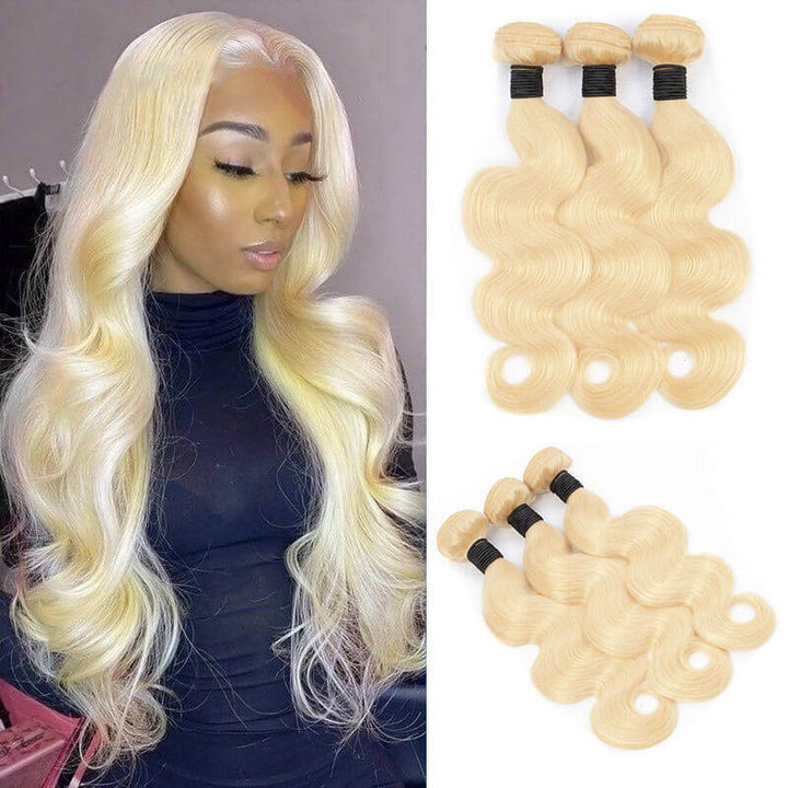 Brazilian Body Wave 3 Bundles 100% Human Hair Weave Bundles 613 Color Virgin Hair 12A Grade Bling Hair