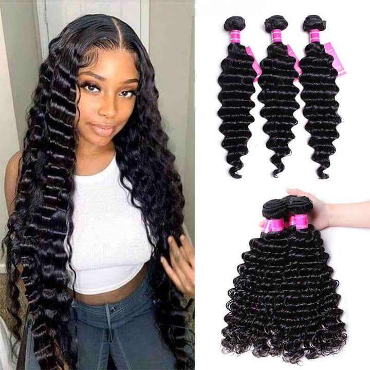 Deep Wave 3 Bundles 100% Virgin Hair Weaves Brazilian Hair Extension Bling Hair