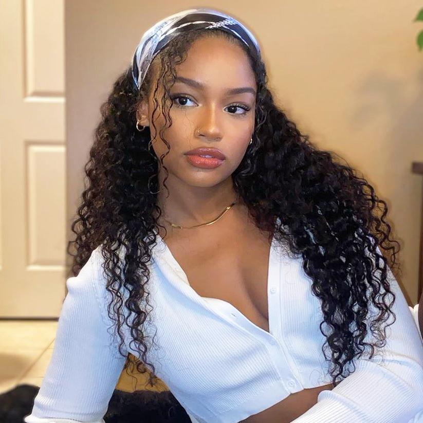 Deep Wave Glueless Headband Wig 180% 220% Density Human Hair Wigs For Black Women Bling Hair