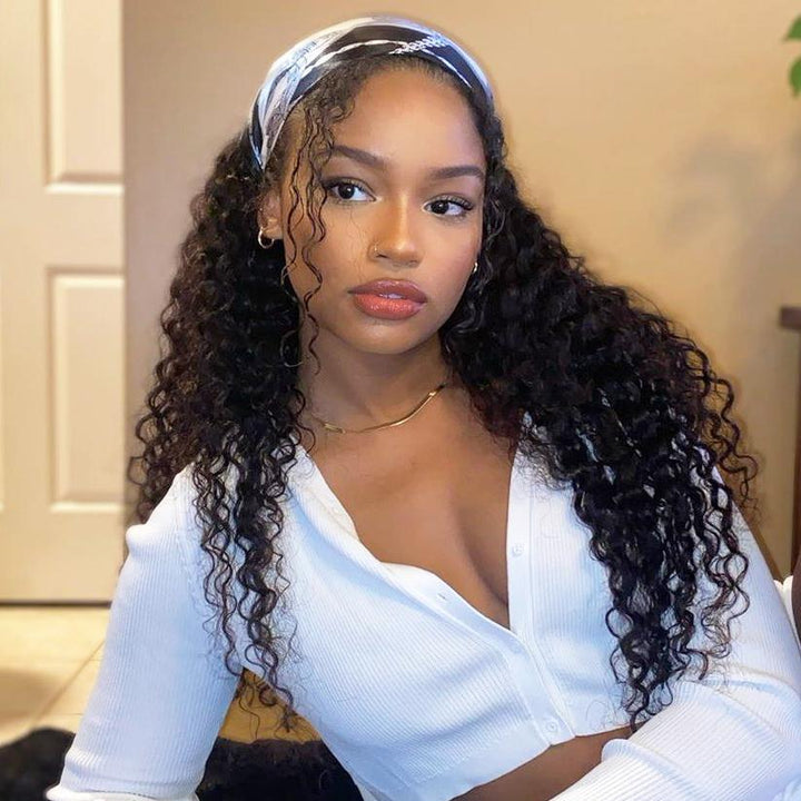 Deep Wave Glueless Headband Wig 180% 220% Density Human Hair Wigs For Black Women Bling Hair