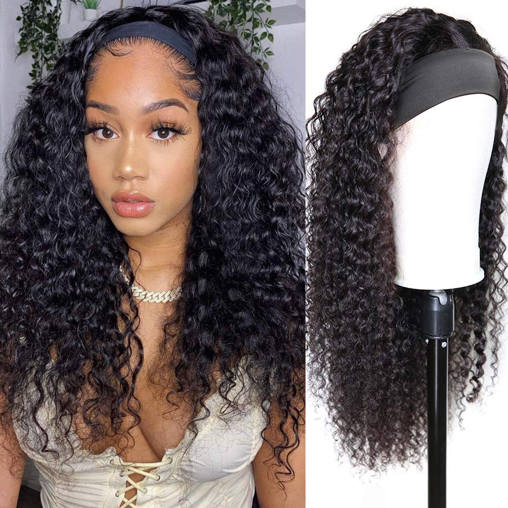 Deep Wave Glueless Headband Wig 180% 220% Density Human Hair Wigs For Black Women Bling Hair
