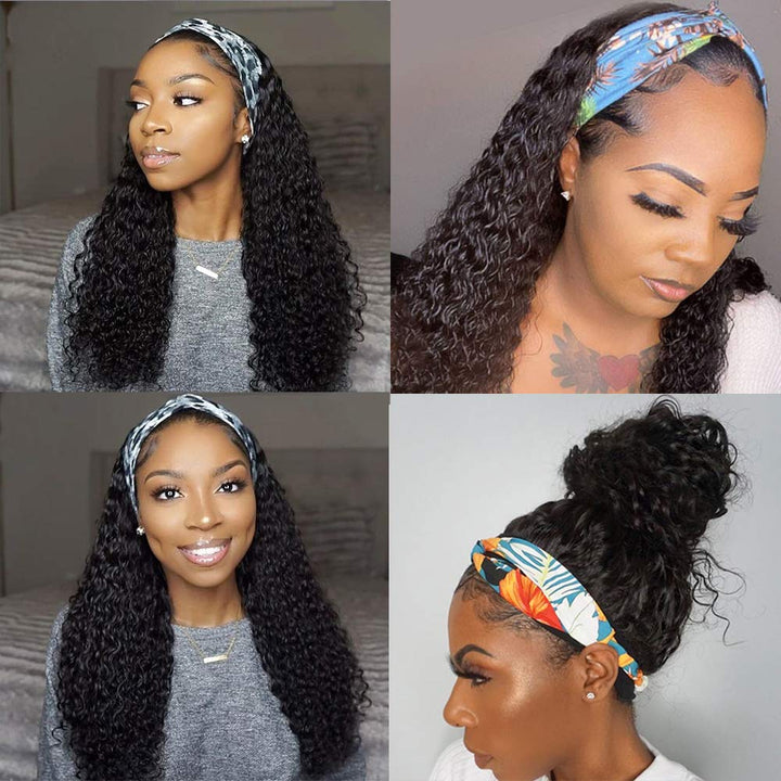 Deep Wave Glueless Headband Wig 180% 220% Density Human Hair Wigs For Black Women Bling Hair