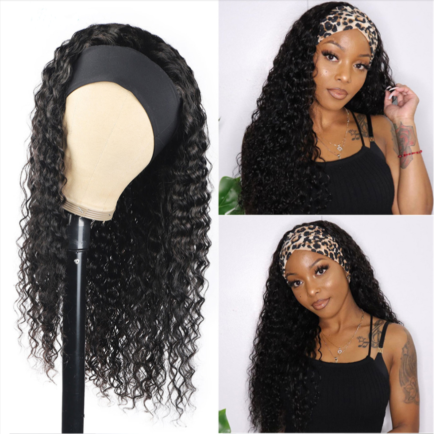Deep Wave Glueless Headband Wig 180% 220% Density Human Hair Wigs For Black Women Bling Hair