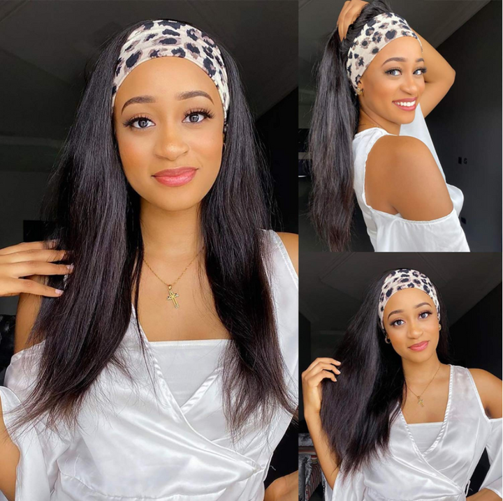 Brazilian Straight Hair Wig Glueless Headband Wig 180%&220% Density Natural Color Human Hair Wigs Bling Hair