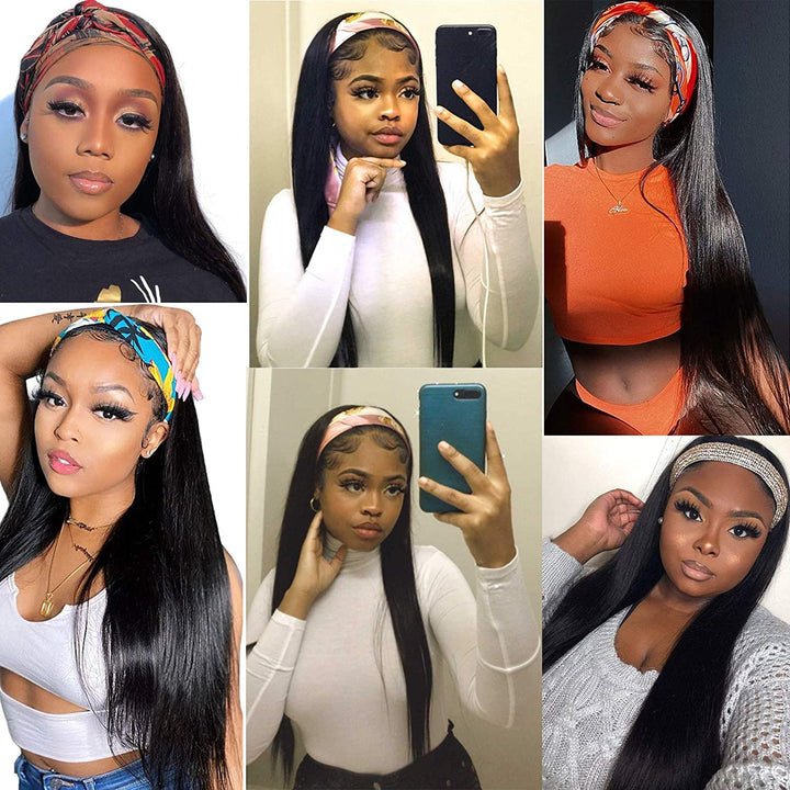 Brazilian Straight Hair Wig Glueless Headband Wig 180%&220% Density Natural Color Human Hair Wigs Bling Hair