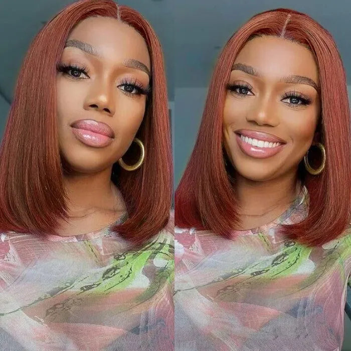 Reddish Brown Auburn Copper Color Human Hair Straight Short Bob Wig