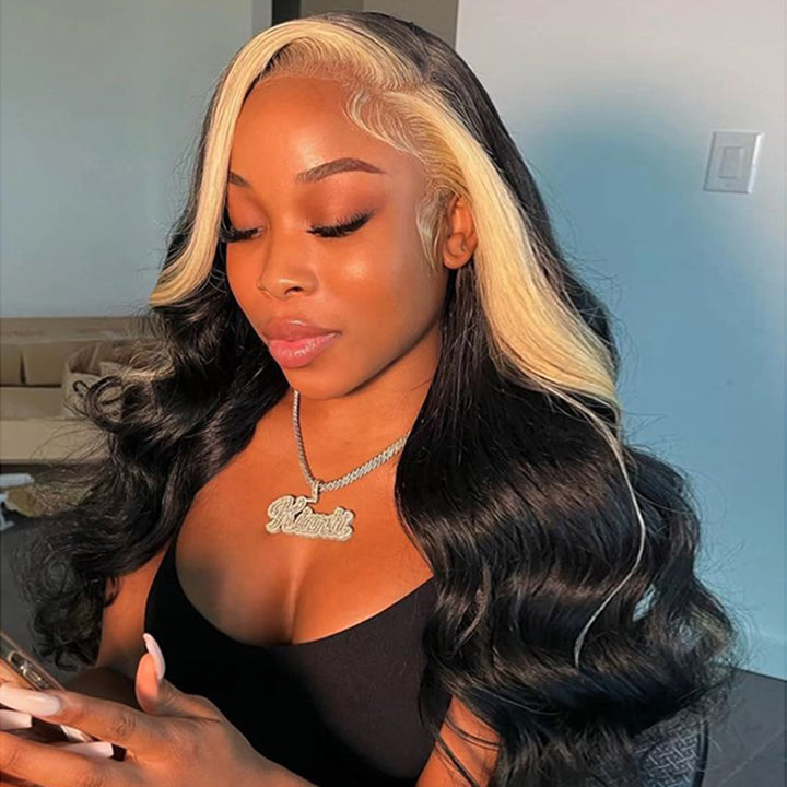 Blonde & Black Skunk Stripe Color Wig 13*4 Lace Front Wig Blinghair