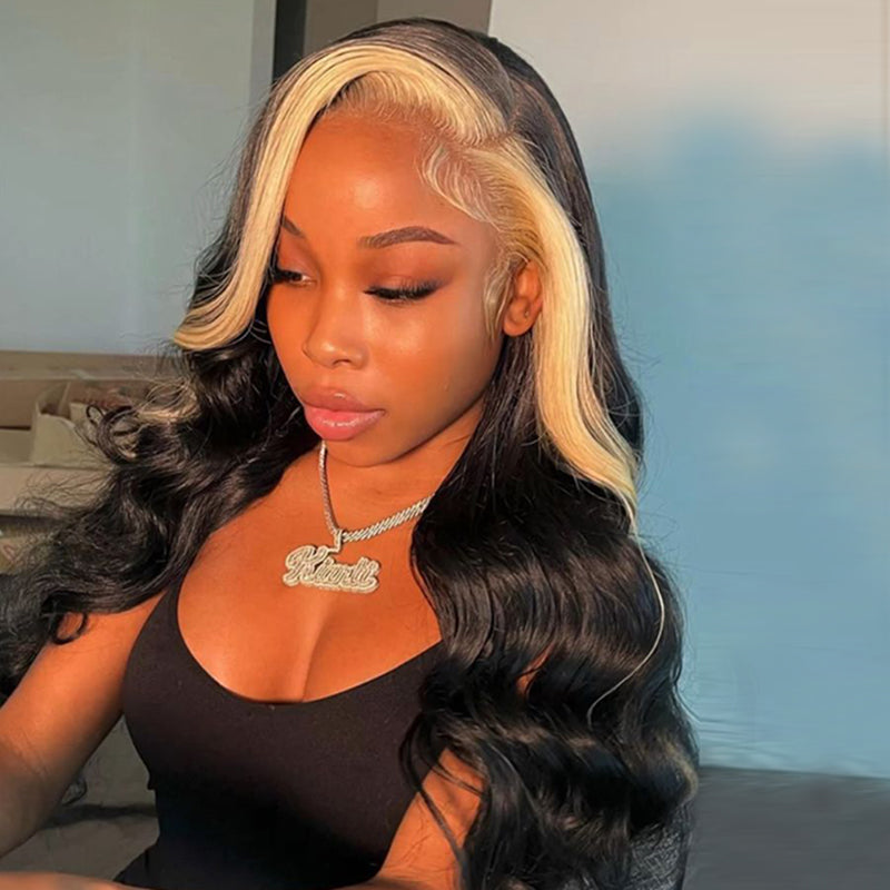 Blonde & Black Skunk Stripe Color Wig 13*4 Lace Front Wig Blinghair