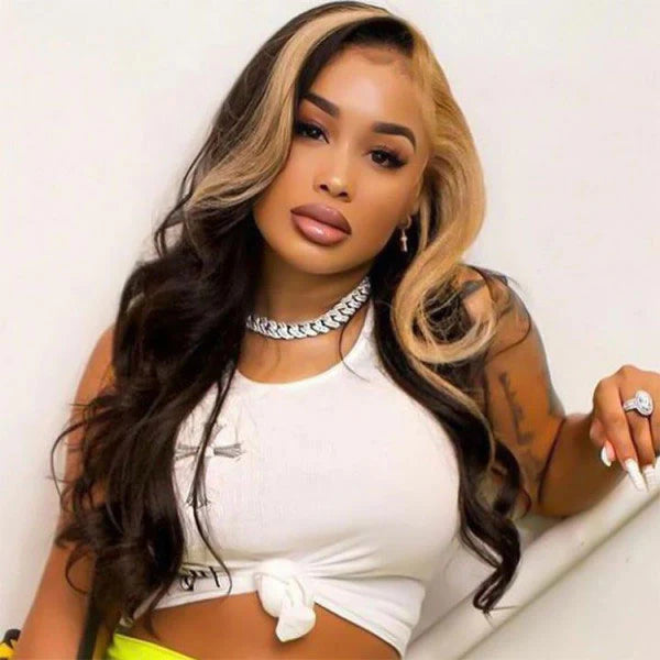 Bling Hair Highlight Virgin Wigs Ombre Brown Body Wave Transparent Lace Front Wigs 13x4 / 4x4 Lace Wigs Human Hair Wigs