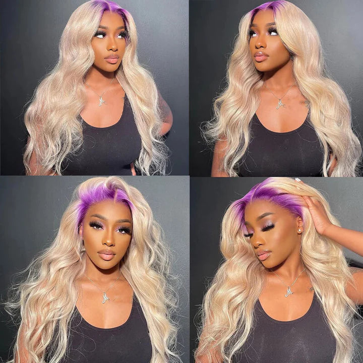 Sparkle Purple Roots Blonde Hair Color Lace Wig