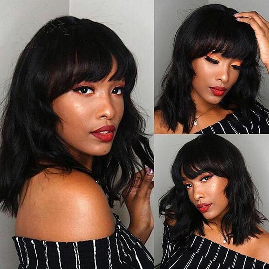 Bob Wig With Neat Bangs Glueless Super Affordable Machine Made Virgin Hair Brazilian Body Wave Human Hair Wigs Bling Hair