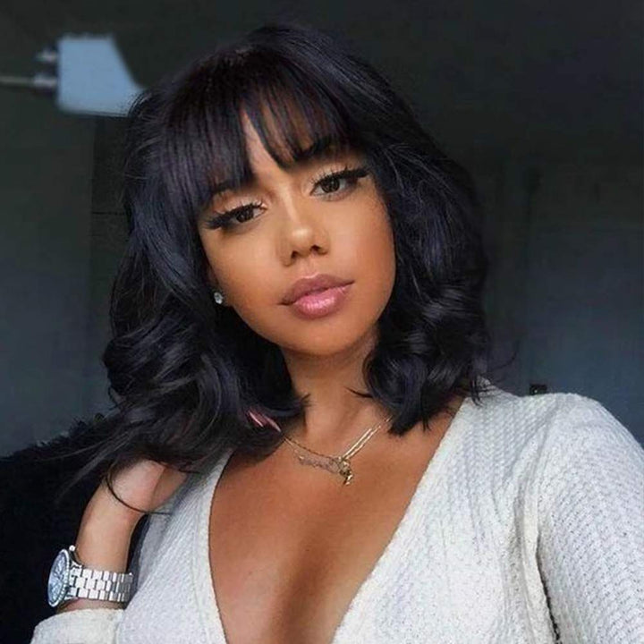 Bob Wig With Neat Bangs Glueless Super Affordable Machine Made Virgin Hair Brazilian Body Wave Human Hair Wigs Bling Hair