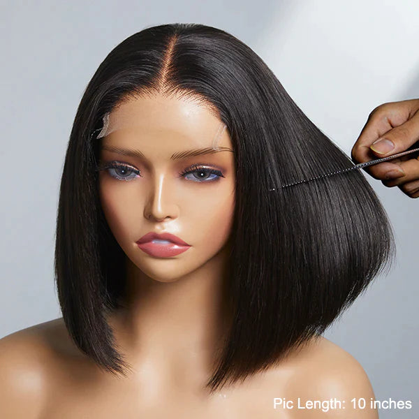 Burgundy Straight Wig Full Machine Made Scalp With Bangs #99j Remy Human Hair Wigs Plus 4x4 Straight Bob Wig