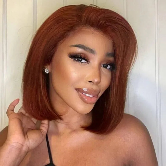 Reddish Brown Auburn Copper Color Human Hair Straight Short Bob Wig