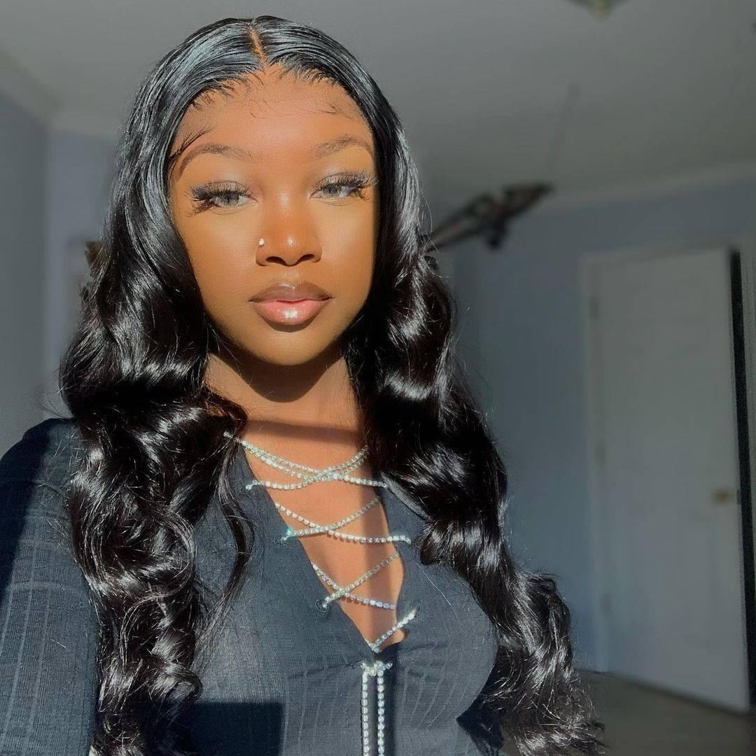 Body Wave 4*4 Transparent Lace Closure Wigs 100% High Quality Virgin Hair Wigs Natural Black bling hair