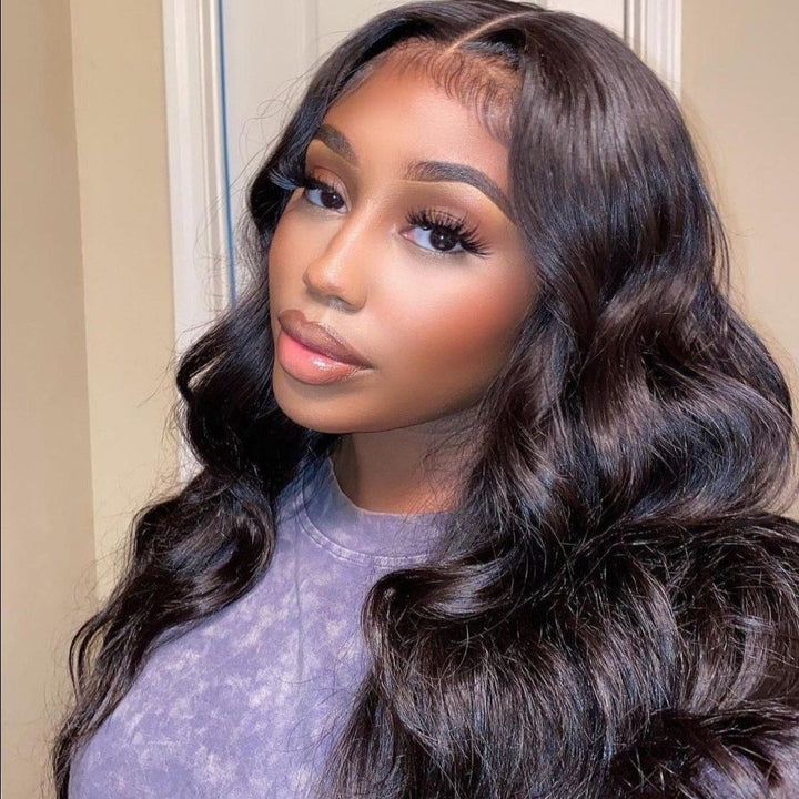 Body Wave 4*4 Transparent Lace Closure Wigs 100% High Quality Virgin Hair Wigs Natural Black bling hair