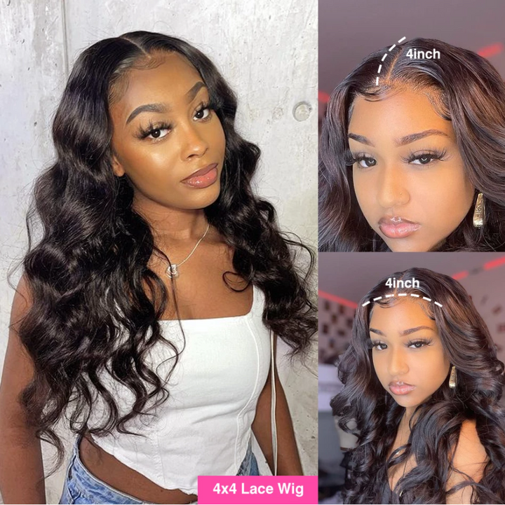 Body Wave 4*4 Transparent Lace Closure Wigs 100% High Quality Virgin Hair Wigs Natural Black bling hair