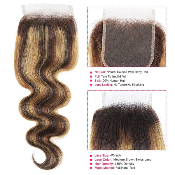 P427 Ombre Body Wave 3 Bundles With 4×4 Closure 100% Virgin Hair
