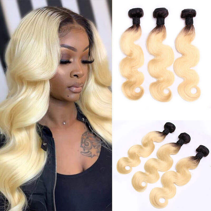 Brazilian Body Wave 3 Bundles 100% Human Hair Weave Bundles 1B/613 Color Virgin Hair 12A Grade Bling Hair