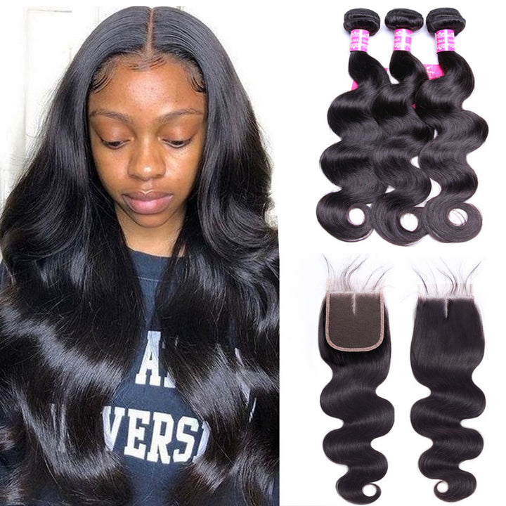 Body Wave 3 Bundles With 4×4 Closure 100% Virgin Hair Blinghair