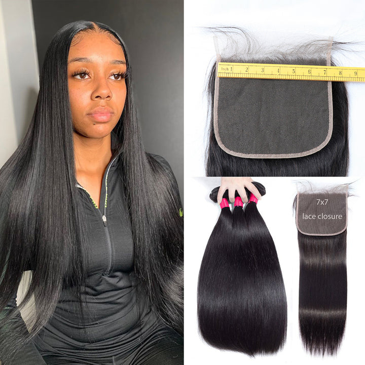 Straight Hair 3 Bundles With 5×5/6×6 Closure Brazilian 100% Virgin Hair Bling Hair