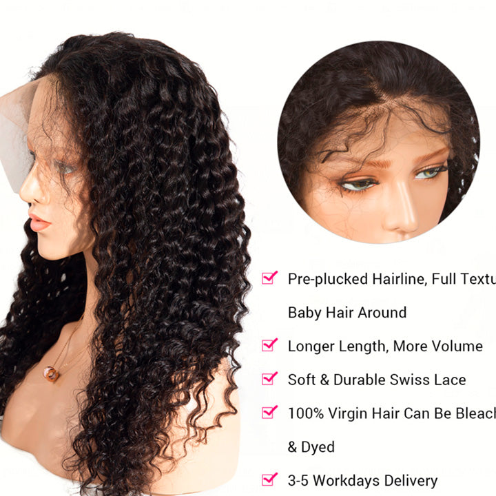 4c Hairline Deep Wave Lace Wig With Kinky Edge Preplucked Hairline Human Hair Wig