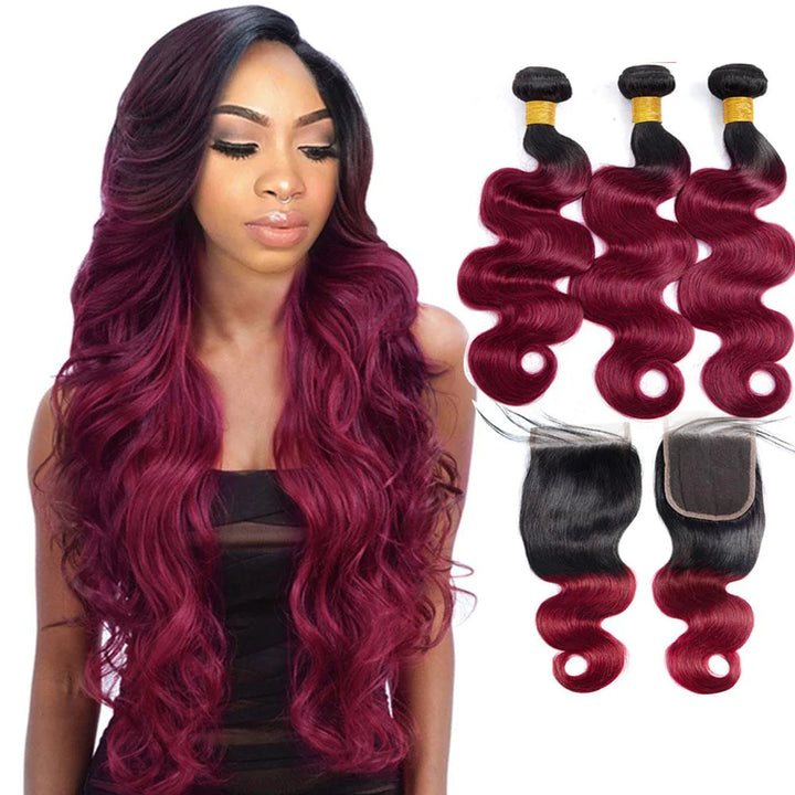 1B99J Body Wave 3 Bundles With 4×4 Closure 100% Virgin Hair Blinghair