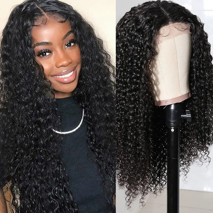 Brazilian Deep Curly Wig 4*4 Transparent Lace Closure Human Hair Wigs bling hair