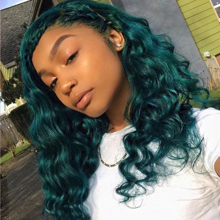 Dark Green Body Wave Lace Wigs With Baby Hair Human Hair Wig