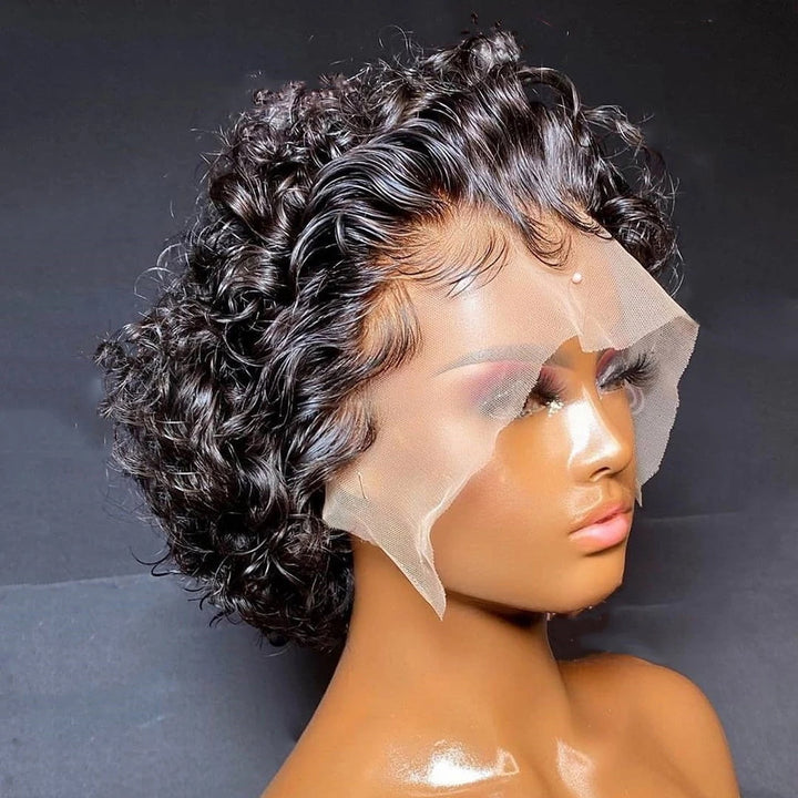 Pixie Cut 13x1 Hairline Lace Wig Spring Curl Short Bob Human Hair Wigs
