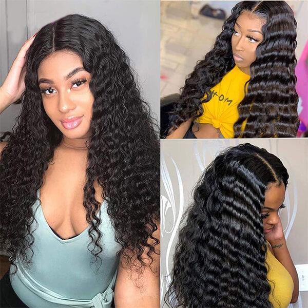 Brazilian Deep Wave 3 Bundles With 4×4 Closure 10A Grade 100% Human Hair