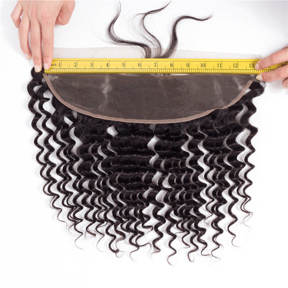 Deep Wave Human Hair Closure 13*4 Lace Frontal Natural Color bling hair - Bling Hair