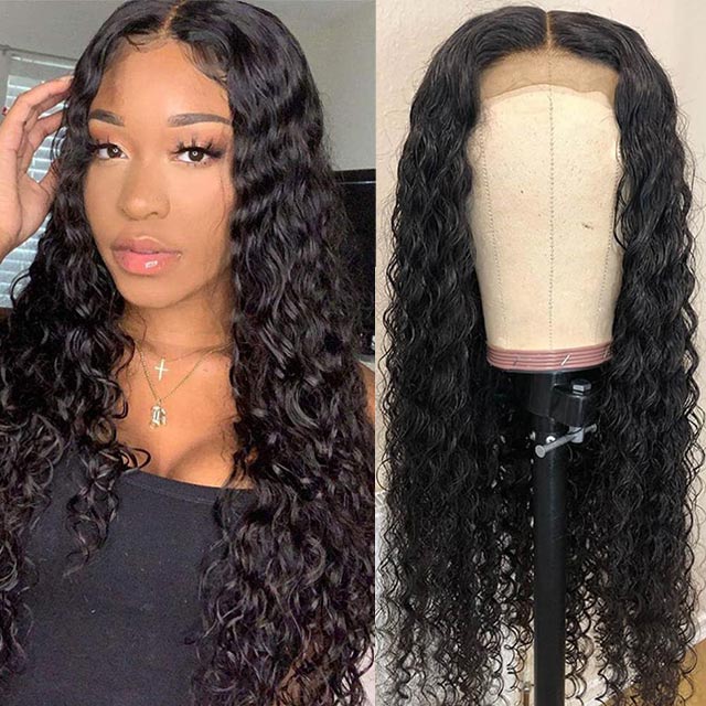 Super vente 74 $ = 16 pouces Deep Wave 4X4 Lace Closure Wig Glueless Human Hair Wig