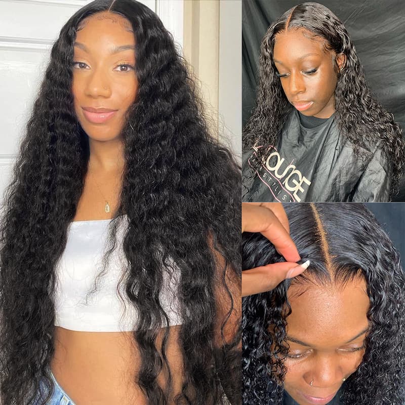 Deep Wave 4*4 Transparent Lace Closure Wigs Brazilian Human Hair Wigs Bling hair