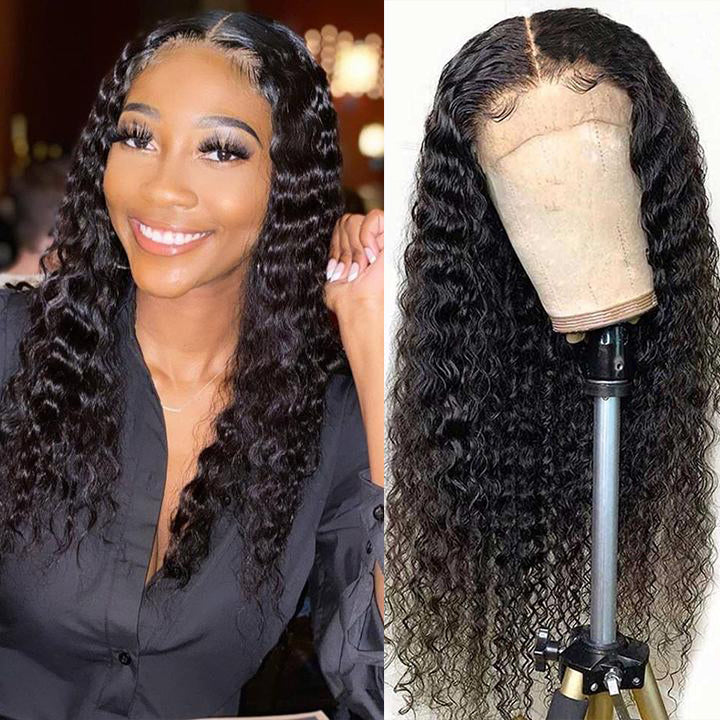 Water Wave Human Hair 4x4 Lace Closure Wig Brazilian Natural Hairline Wig BlingHair