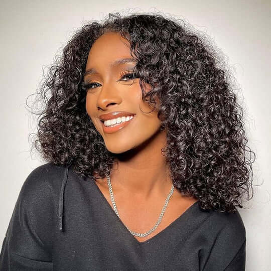 Water Wave Short Bob V Part Wig Shake and Go Glueless Human Hair Wigs