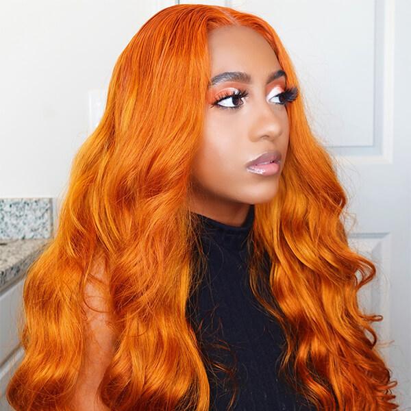 Ginger Orange Body Wave Transparent Lace Front Wig