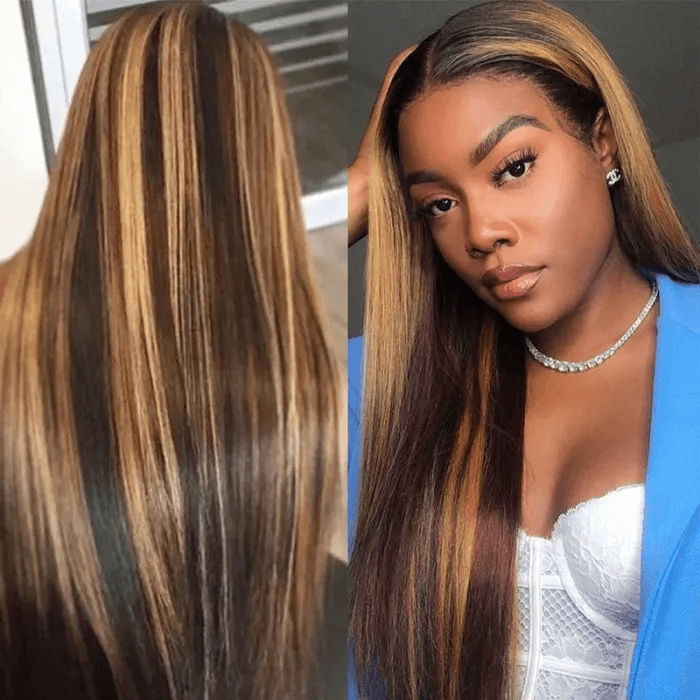 Balayage Highlights Glueless Straight V Part Wig Upgrade U Part Wig